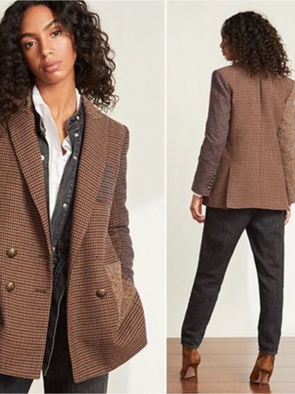 Veronica Beard Faustine Dickey Patchwork Houndstooth Jacket Brown Size: 2